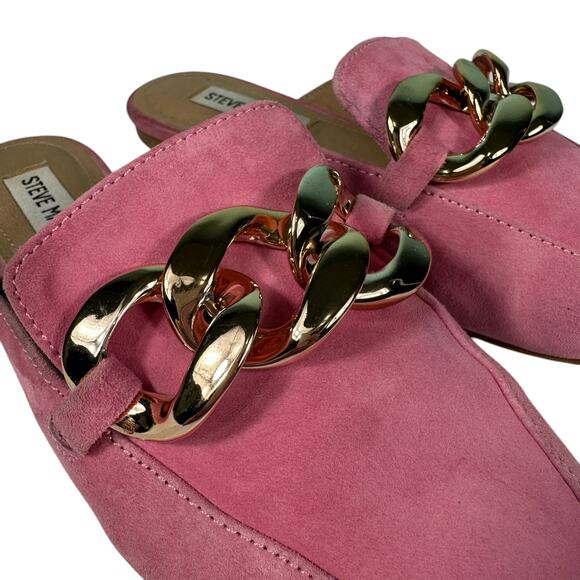 Steve Madden Chunky Gold Chain Pointed Toe Mule Barbie Pink Suede Size 6.5 - Picture 11 of 16